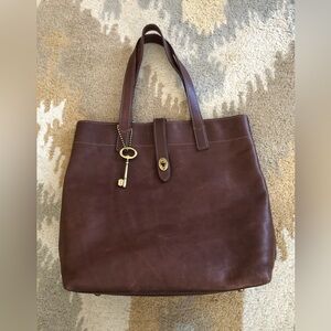 Fossil Vintage Austin Heavy Leather Tote Bag Brown EUC!